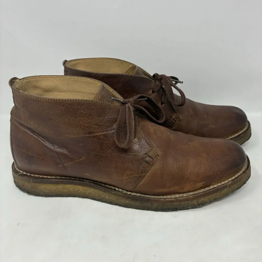 Frye Phillip Crepe Chukka Boots Brown Leather Mens Size 10D With Lace-Up Closure